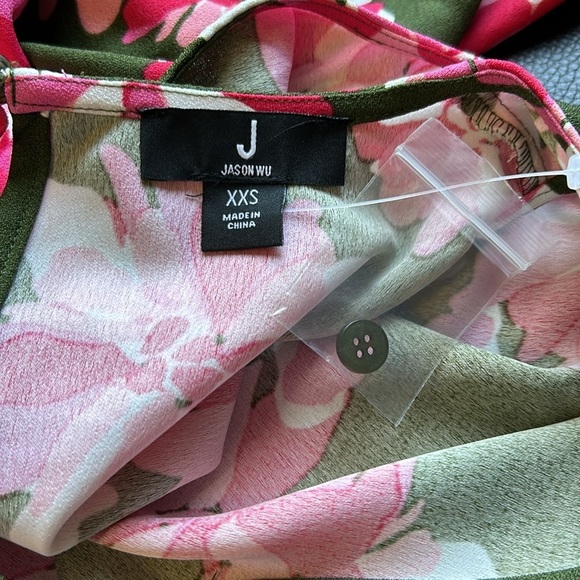 JASON WU Floral Woven Peplum Sleeveless Tank Blouse Vneck Green Pink Sz XXS NEW - Picture 7 of 10